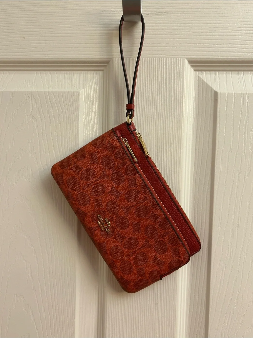 Coach Red Signature Double Zip Wristlet